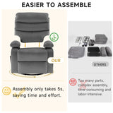 GNMLP2020 Swivel Rocker Recliner Chair for Adults, Rocking Chair Nursery, Manual Small Swivel Recliner Chairs for Small Spaces, Living Room, Nursery, RV, Light Grey GNMLP2020