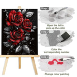 Lxmsja Red Roses Paint by Numbers Kit for Adults, Silver Leaves Acrylic Paint by Numbers for Adults Beginner, DIY Craft Supplies Oil Painting Kits for Home Wall Decor 16x20 inch (No Frame) Lxmsja