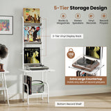 Giantex Record Player Stand with Vinyl Storage, 5-Tier Tall Turntable Stand with Record Holder Vinyl Display Shelf, Holds up to 200 Albums, Vinyl Record Storage for Living Room, Bedroom (White) Giantex