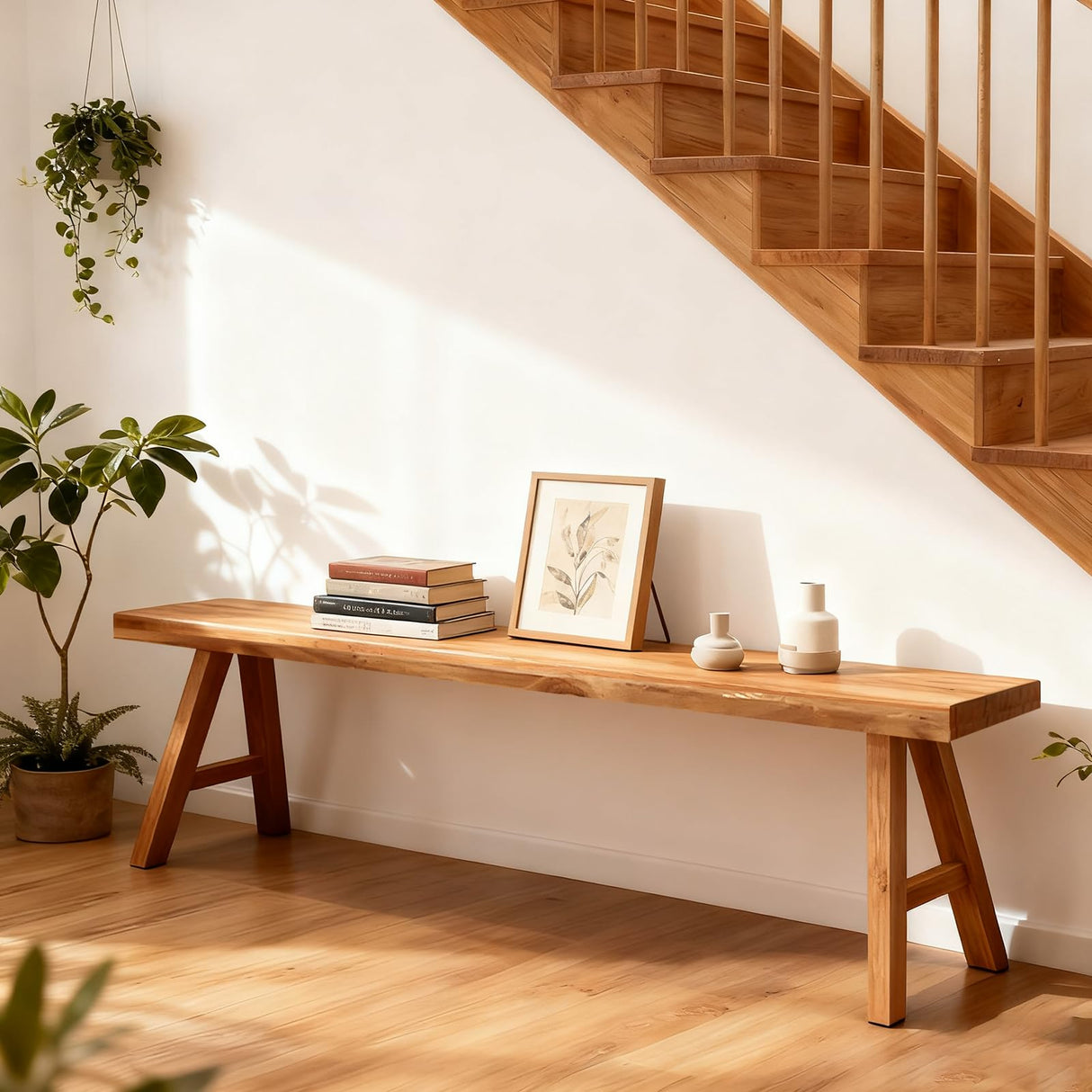 CANYIHB Front Entryway Bench Indoor Hallway Bedroom End of Bed Farm House Rustic Dining Table Vintage Narrow Noodle Bench Solid Wood (L 31.5″x10.2″W x 17.7″H) CANYIHB