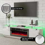 AMERLIFE Wall Unit Entertainment Center with Fireplace & Bookshelves, Includes 70" 2-Tier Fireplace TV Stand, 2 x Wall Cabinets & End Tables, Modern LED Lights TV Console for Living Room, White AMERLIFE