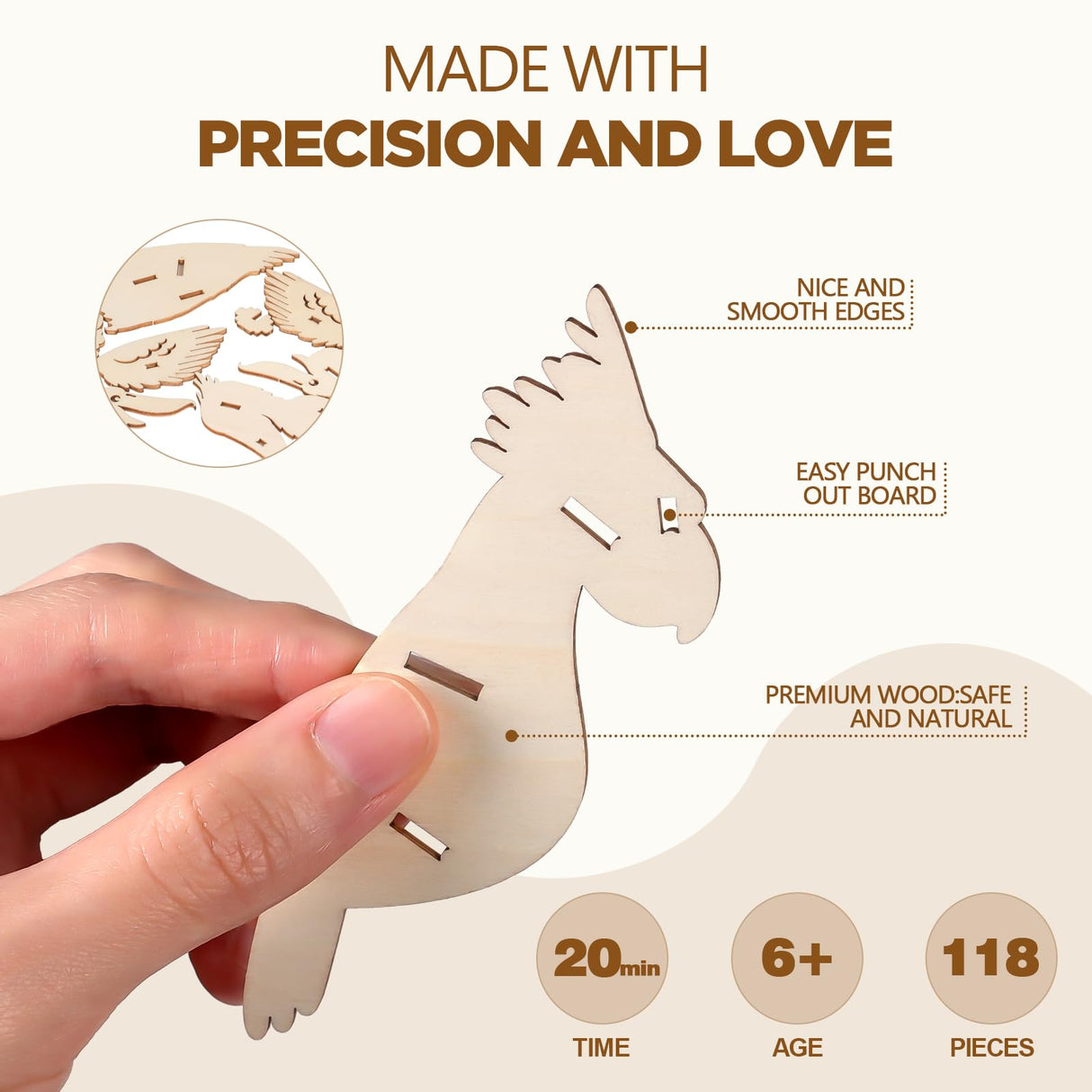 ELX Wooden 3D Puzzles for Kids 6+, 4 Piece Set Animal Wooden Models, Wood Building Kits Stem Toys peresents for Kids and Adults… ELX