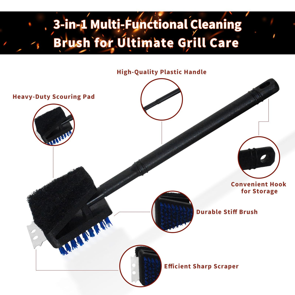 Nylon Grill Brush No Wire Bristle Barbecue Brush Grill Cleaning Kit Safe Grill Scraper Brush for Outdoor Grill Cleaner with Hole BBQ Brush Accessories Clean Cool Grates Gift for Men/Dad 3 PCS Novaspark