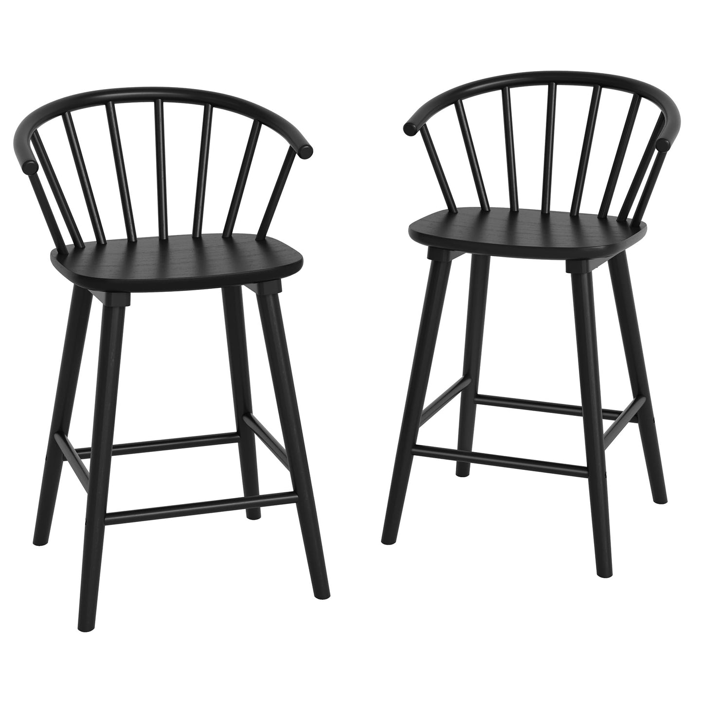 LUE BONA Wood Bar Stools with Semicircular Backrest, Black Farmhouse Barstools Set of 2, Modern Counter Height Bar Stools for Kitchen Island, 24 Inch - WoodArtSupply