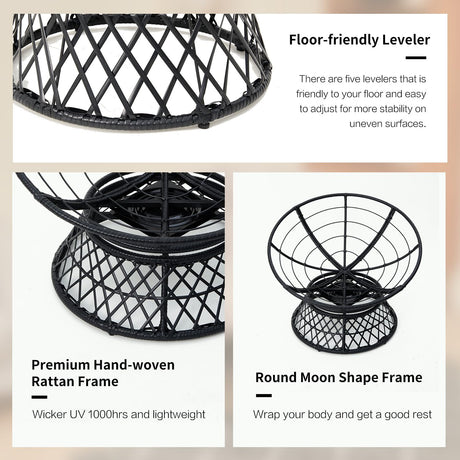 Hubhalsun 360° Swivel Papasan Chair - 350lbs Capacity Indoor/Outdoor Wicker Lounge Chair with Thick Cushion, Modern Accent Chair for Living Room, Bedroom, Patio Hubhalsun