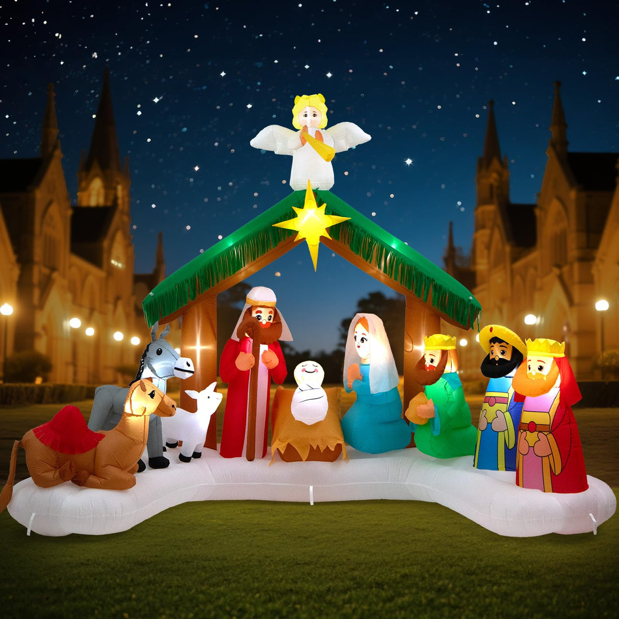 12FT Christmas Inflatable Nativity Scene: Large Outdoor Christmas Decorations, Built-in 15 LED Lights, Blow Up Jesus Nativity Set Decor, Inflatables for Party Lawn Garden Yard (12FT X 6.5FT X 9FT) Toiyjofe