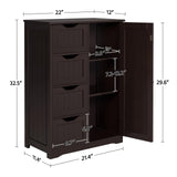 Yaheetech Espresso Wooden Bathroom Storage Cabinet with 4 Drawers and Cupboard Yaheetech
