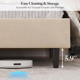 Belffin King Bed Frame and Headboard, Luxury Upholstered Velvet Platform Bed with Wingback, Button Tufted & Nailhead Trim, Anti-Slide Tall Footboard, No Box Spring Needed, Noise-Free, Beige Belffin