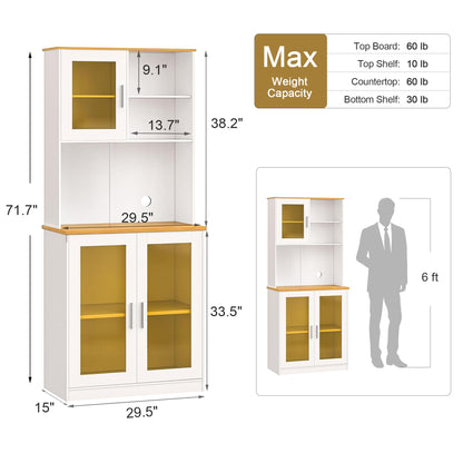 VECELO 72'' Kitchen Pantry Cabinet Free Standing Buffet Hutch with Multi Open Shelves Spacious Countertop and Cupboard, Large Capacity Storage Organizer for Living Dining Room Entryway, White - WoodArtSupply