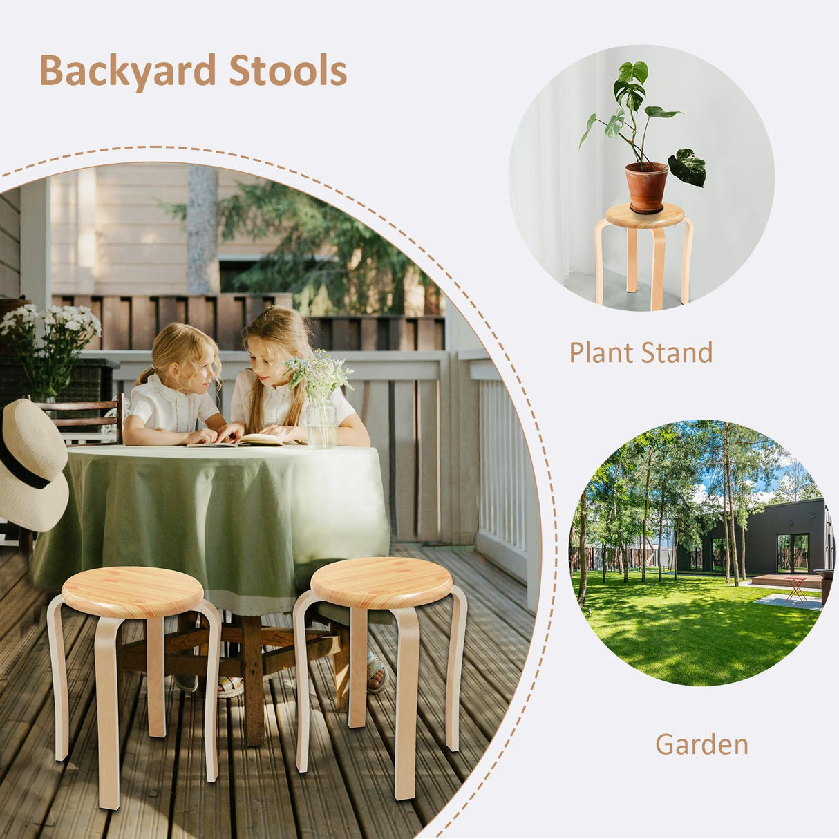 Wood Stools, Set of 2 Wooden Stackable Stool Extra Seating for Kids, Guests, Portable Round 16.5-Inch, Counter Height Stools for Living Room, Backyard, Classroom, Kitchen, Pland Stand, Apartment WINZONE