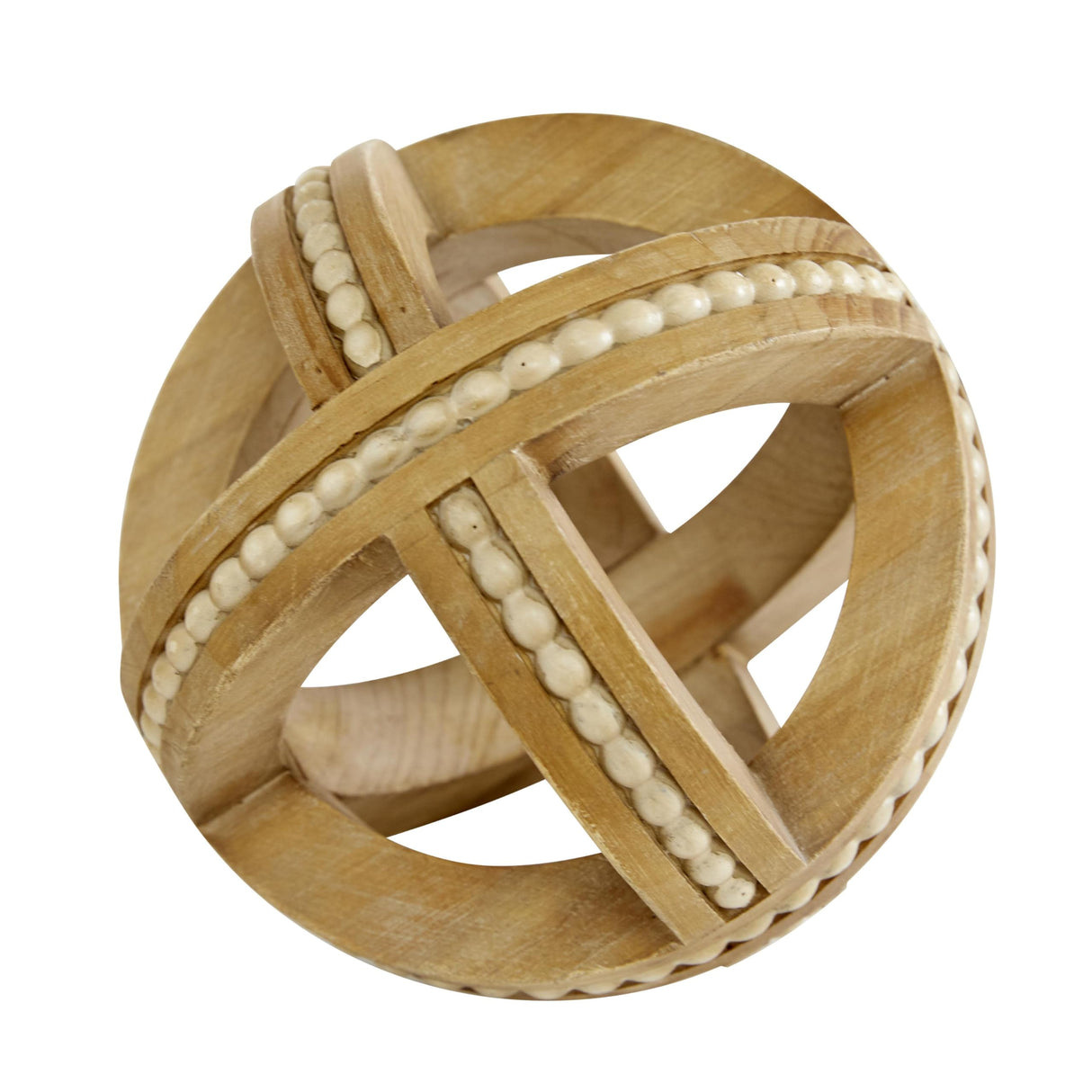 Deco 79 Wood Geometric Handmade Decorative Sculpture Beaded Home Decor Statues, Set of 3 Accent Figurines 7", 6", 4"H, Light Brown Deco 79