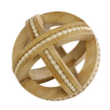 Deco 79 Wood Geometric Handmade Decorative Sculpture Beaded Home Decor Statues, Set of 3 Accent Figurines 7", 6", 4"H, Light Brown Deco 79