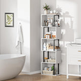 Gadroad 5-Tier Bookshelf, Narrow S-Shaped Geometric Bookcase, Wood Decorative Storage Shelving, Modern Freestanding Display Shelves, Book Shelf Unit for Living Room Bedroom Home Office, White Gadroad