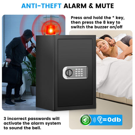 3.0 Cuft Safe Box, Home Safe Fireproof Waterproof, Security Digital Safe Box with Electronic Keypad, Spare Key, Smart Alert, Mute Mode, Anti-Theft Fireproof Safe for Document Money Valuable FOWORE