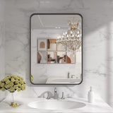 LOAAO Black Metal Framed Bathroom Mirror for Wall, 22X30 Inch Rounded Rectangle Mirror, Matte Black Bathroom Vanity Mirror Farmhouse, Anti-Rust, Tempered Glass, Hangs Horizontally or Vertically LOAAO