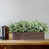 Winlyn 14" Artificial Eucalyptus in Rectangular Wood Planter Box Faux Plants Arrangement Centerpiece Wooden Potted Eucalyptus Plant for Farmhouse Wedding Dining Table Centerpiece Greenery Mantel Décor Winlyn