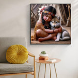 5D Diamond Art Kits for Adults Beginners,Indian Little Lass and Wolf DIY Full Round Drill Diamond Painting Kits,Young Woman Paint by Diamonds Dots Gem Art Easy,Home Wall Decor 14X14 Inch Acelii