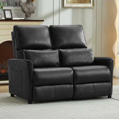 DRMBOOK 52'' RV Loveseat Recliner Sofa, Faux Leather Double Camper Couch 2 Seater Recliner, Home Movie Theater Seating Chair, 2 Person Push Back Recliners for Living Room, Black