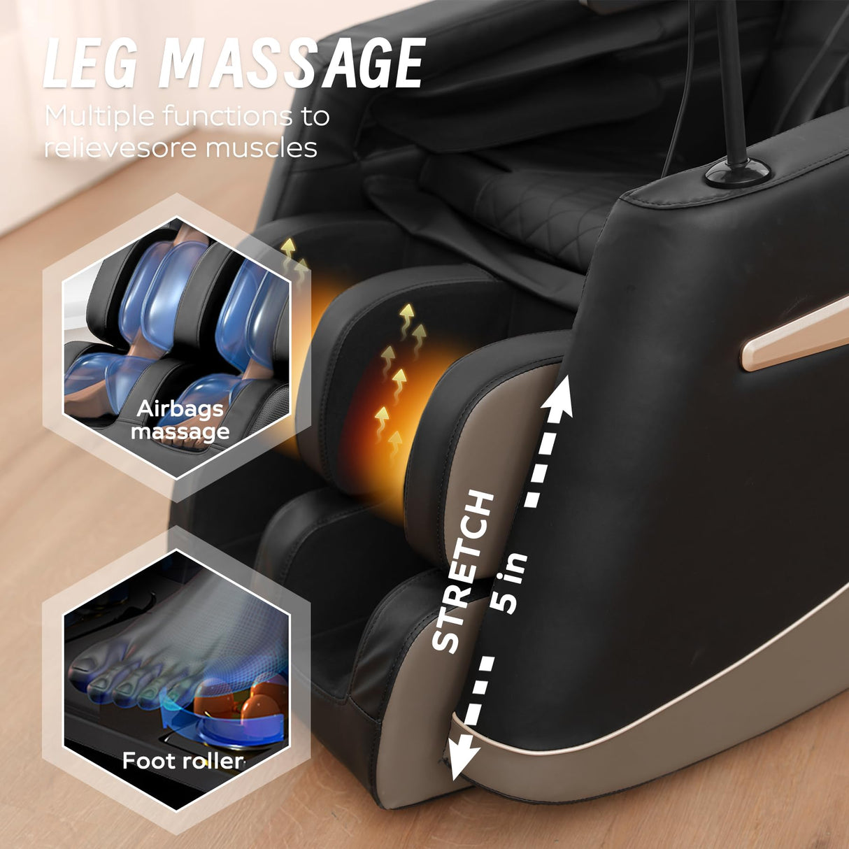 KEIKI Massage Chair Recliner with Zero Gravity, Full Body Air Pressure, Heated Lumbar & Leg Massage, Bluetooth Audio, Adjustable Footrest, PU Leather, Relaxation Chair for Home & Office, Black KEIKI