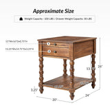 HULALA HOME Farmhouse End Table with Charging Station, Solid Wood Nightstand with Drawer Shelf, Side Table with Pull-Out Shelf (Walnut) HULALA HOME