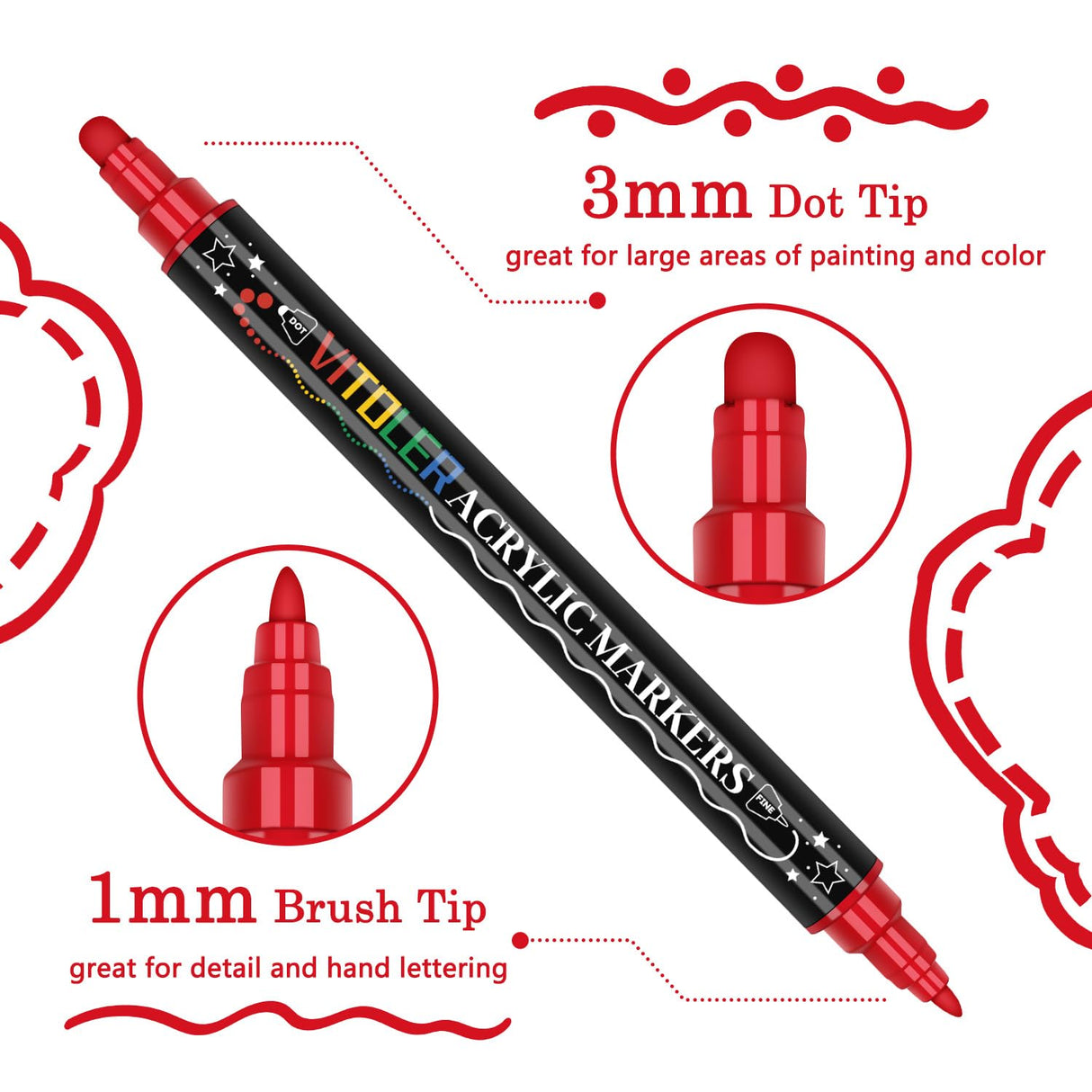 Vitoler Acrylic Paint Markers,18pcs Dual Tip Acrylic Paint Set,Acrylic Paint Marker Pens with Brush Tip and Dot Tip for Painting Rock Diy Crafts Art Supplies Vitoler