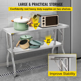 VEVOR Commercial Worktable Workstation 48 x 24 Inch Folding Commercial Prep Table, Heavy-duty Stainless Steel Folding Table with 772 lbs Load, Kitchen Work Table, Silver Stainless Steel Kitchen Island VEVOR