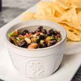 Artena Ramekins, Ramekins Oven Safe, Creme Brulee Ramekins, Embossed White Ceramic Ramiken, Souffle Pudding Custard Cups, Baking Dish, Dipping Bowls, Sauce Cups, Set Of 4 (Pinwheel Flower, 8 oz) Artena