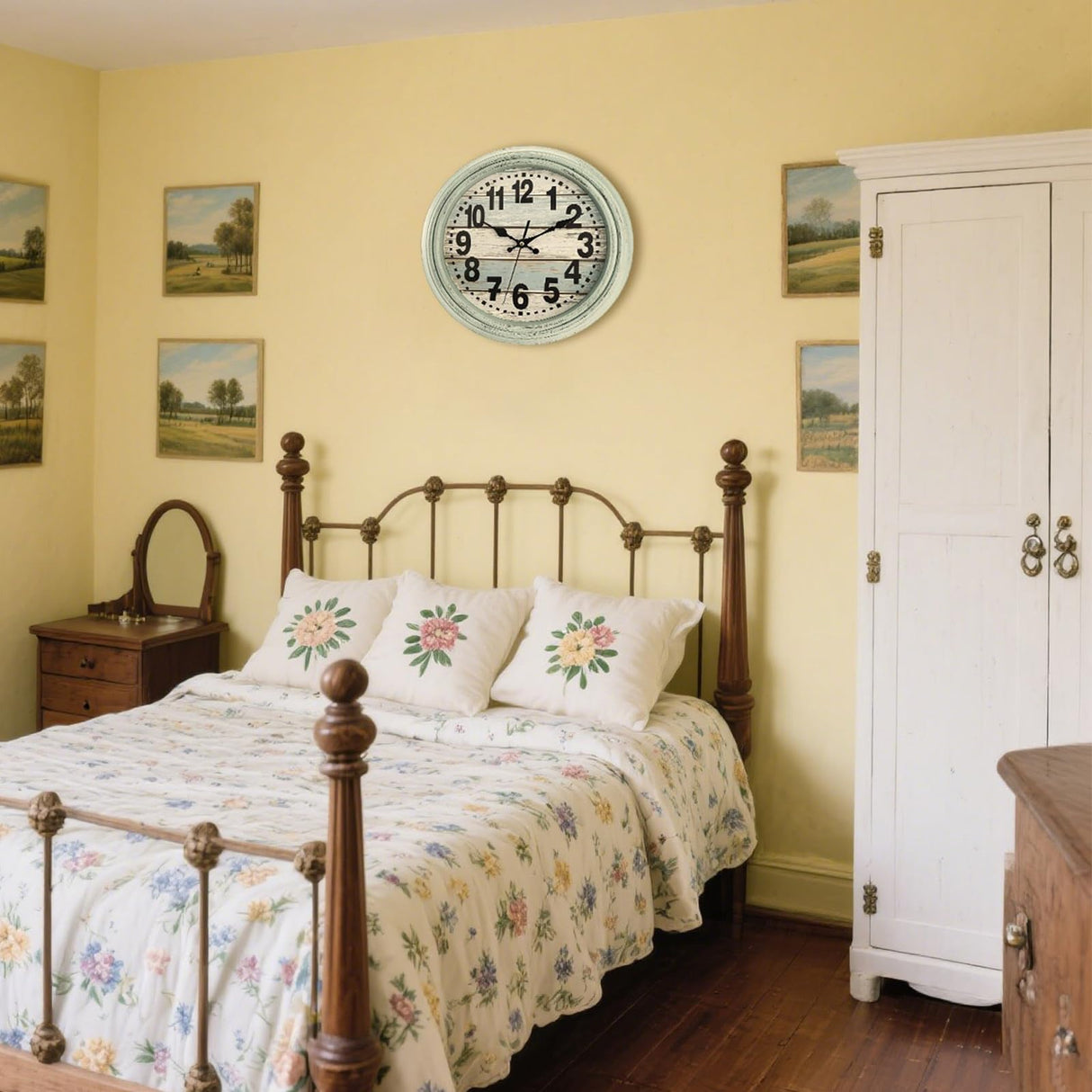 ZENFUN 12'' Rustic Wall Clock, Silent Non Ticking Clock Quartz Wall Clock Battery Operated, Country Style Wall Decoration for Kitchen Living Room Home, Office, School, Large Numbers, Green ZENFUN