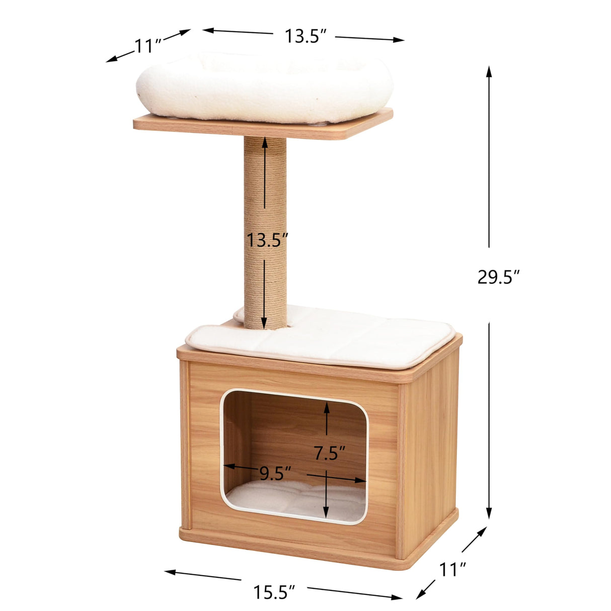 Catry 29.7" Tall 3 Level Laminated Wood Cat Tree with Large Base Condo, 2 Paded Steps, Natural Jute Scratching Post, Sturdy and Easy to Assemble for Small Cat, Brown Catry