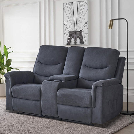 Consofa Reclining Loveseat with Console, Wall Hugger Love Seat Recliner RV Theater Sofa, Double Recliner Loveseat with Cup Holder and Side Pocket for Living Room (Gray) Consofa