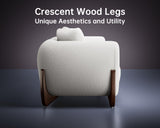 Morden Fort Modern Cloud Couch - 3 Seater Boucle Sofa with Crescent Wood Legs, Ultra-Thick High Resilience Cushion with 3 Matching Pillows Upholyster Comfy Couch Sofa for Living Room - Off White Morden Fort