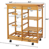 ZENY 4-Tier Stylish Wooden Kitchen Storage Cart with Drawers & Baskets ZENY