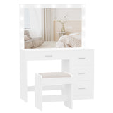 Irontar Makeup Vanity Table with Large Mirror, Vanity Desk with Stool and 11 LED Lights, Makeup Table with 4 Metal Sliding Drawers, Vanity Table Set with Bench for Women, White WDT002WD Irontar