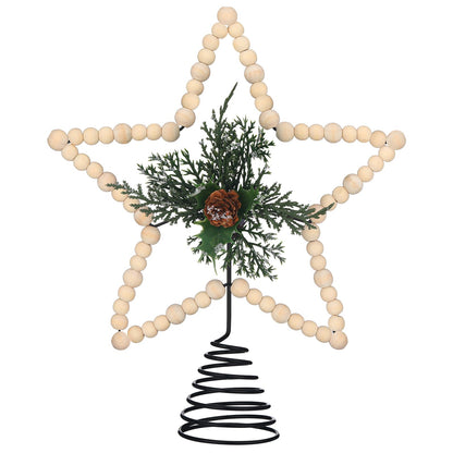 Gejoy Christmas Beaded Star Tree Topper Farmhouse Christmas Tree Topper Rustic Star Tree Topper with Berries Pinecones Neutral Christmas Star Tree Topper for Xmas Tree Decorations(Cone,Wooden)