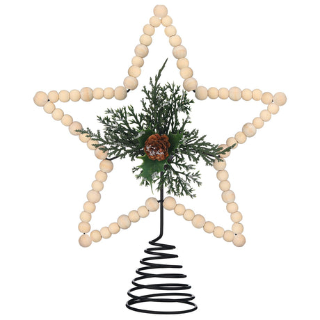 Gejoy Christmas Beaded Star Tree Topper Farmhouse Christmas Tree Topper Rustic Star Tree Topper with Berries Pinecones Neutral Christmas Star Tree Topper for Xmas Tree Decorations(Cone,Wooden) Gejoy