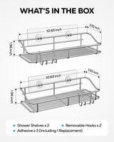 Nieifi Shower Caddy Shelf Storage Rack Adhesive Without Drilling Stainless Steel with Hooks for Washroom, Lavatory, Restroom, Toilet, Bathroom, Kitchen - 2 Pack Nieifi