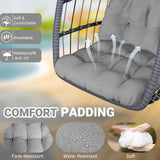 CHABATREE Egg Chair with Stand,Patio Rattan Wicker Hanging Swing Egg Chair Hammock Chair for Bedroom Porch Garden,Thickened Aluminum Alloy Steel Frame and UV Resistant Cushion,350LBS Capacity CHABATREE