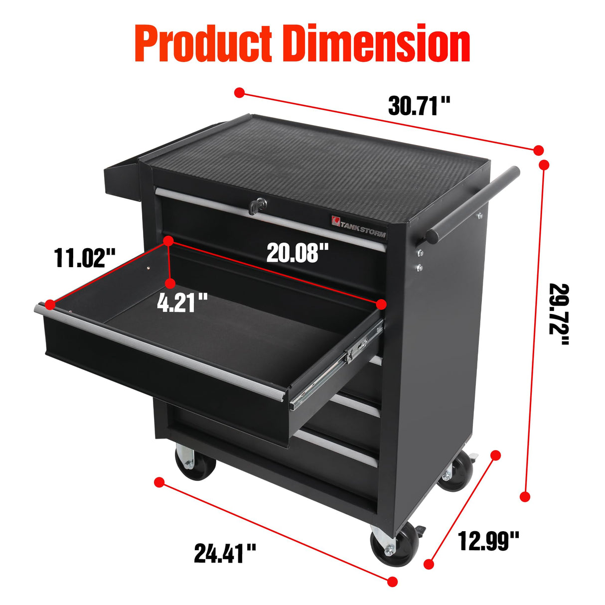 TANKSTORM Tool Chest Heavy Duty Cart Steel Rolling Tool Box 5 Drawer Cart (TZ35-BK) TANKSTORM
