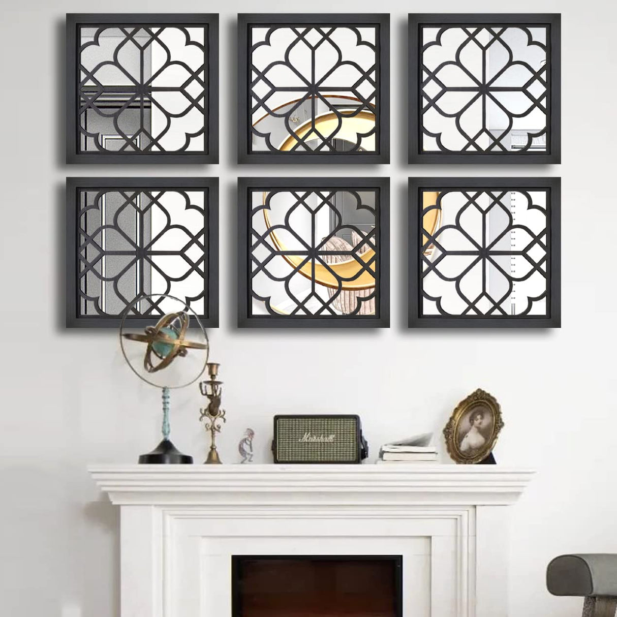 Wocred 2 PCS Square Wall Mirror,Gorgeous Rustic Farmhouse Accent Mirror,Black Entry Mirror for Bathroom Renovation,Bedrooms,Living Rooms and More(12”x12”) Wocred
