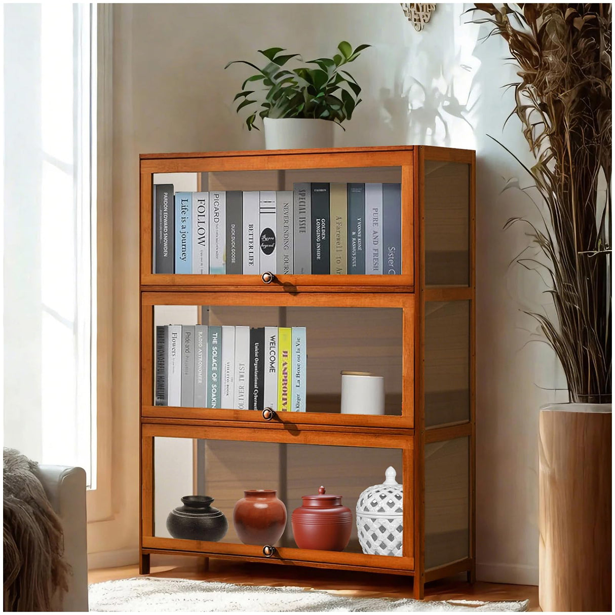 Paulist Small Curio Cabinets Curio Display Cabinet with Acrylic Doors, 3 Tier 4 Tier Showcase &Display Shelf for Figures, Toys, Books, Bookcase for Office, Playroom, Living Room,Brown,80x32x106cm Paulist