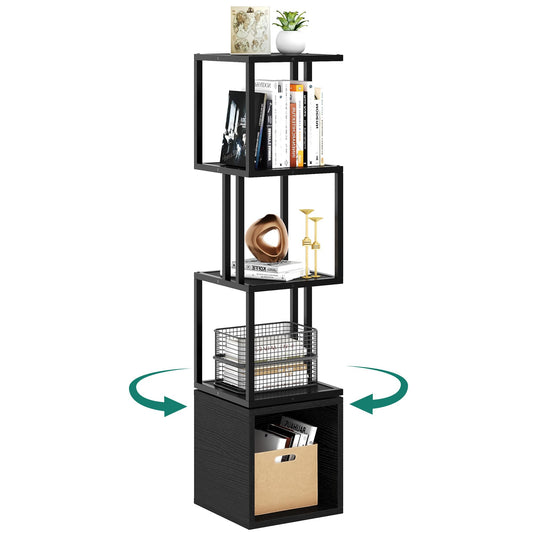 YITAHOME 4-Tier Rotating Bookshelf, 360 Display Floor Standing Bookcase for Corner, Narrow Book Shelf for Small Spaces, Bedroom, Living Room, Study Room, Black