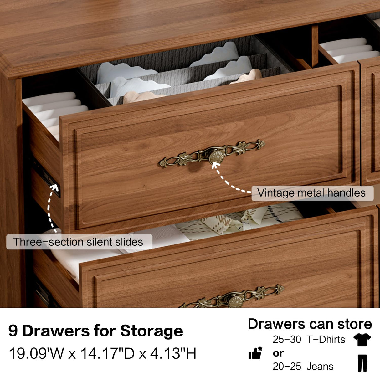 Chrangmay Dresser for Bedroom with 9 Drawers,63" Wide Modern Chest of Drawers with Metal Handle,Wooden Dresser TV Stand,Wood Closet Clothes Storage Organizer for Living Room,Hallway,Umber Chrangmay