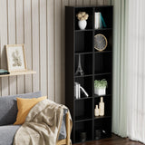 QieerHior Tall Narrow Bookshelf 6-Tier Bookcase,70.5" Skinny Thin Corner Shelf Slim Storage Cabinet,Wood DVD CD Media Cube Organizer Tower Rack for Small Spaces, Bedroom, Living Room, Office,Black QieerHior