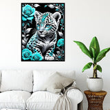 CHWGLFGG 5D Diamond Art Kits for Adults Beginners, Tiger Blue Rose Diamond Painting Kits, DIY Full Round Drill Paint by Diamonds Dot Gem Art for Adults, Home Wall Decor 12x 16 Inch CHWGLFGG