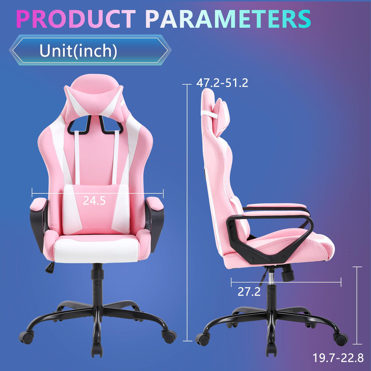 PayLessHere Ergonomic Racing Desk Chair Gaming Chair Computer Chair with Armrests 360° Swivel & Caster Pu Desk Task Chair Executive Headrest Lumbar Support for Back Pain Women Men and Adults,Pink PayLessHere