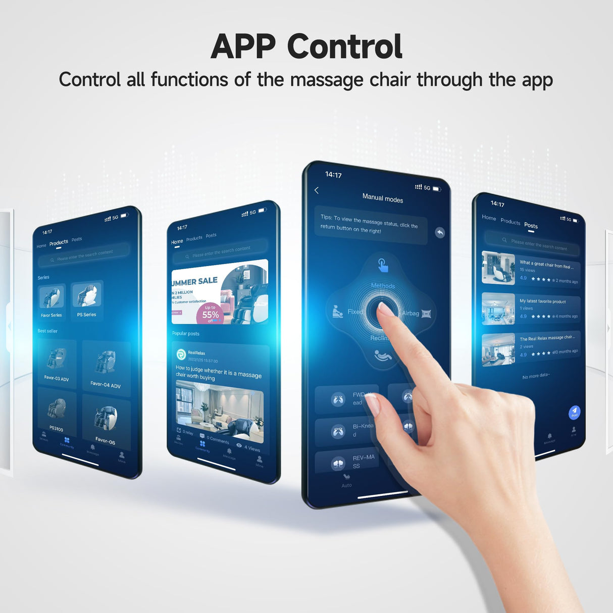 Real Relax 2025 Massage Chair Full Body, Zero Gravity SL-Track Shiatsu Massage Recliner with Heat, APP Control, Child Lock, Body Scan Bluetooth, Foot Roller, Favor 06, Blue Real Relax