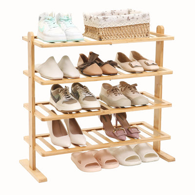 Varhomax Bamboo Shoe Rack 4 Tier, Thick Wooden Free Standing Shoe Shelf Organizer for Closet and Entryway, Sturdy & Versatile Holder for Small Spaces