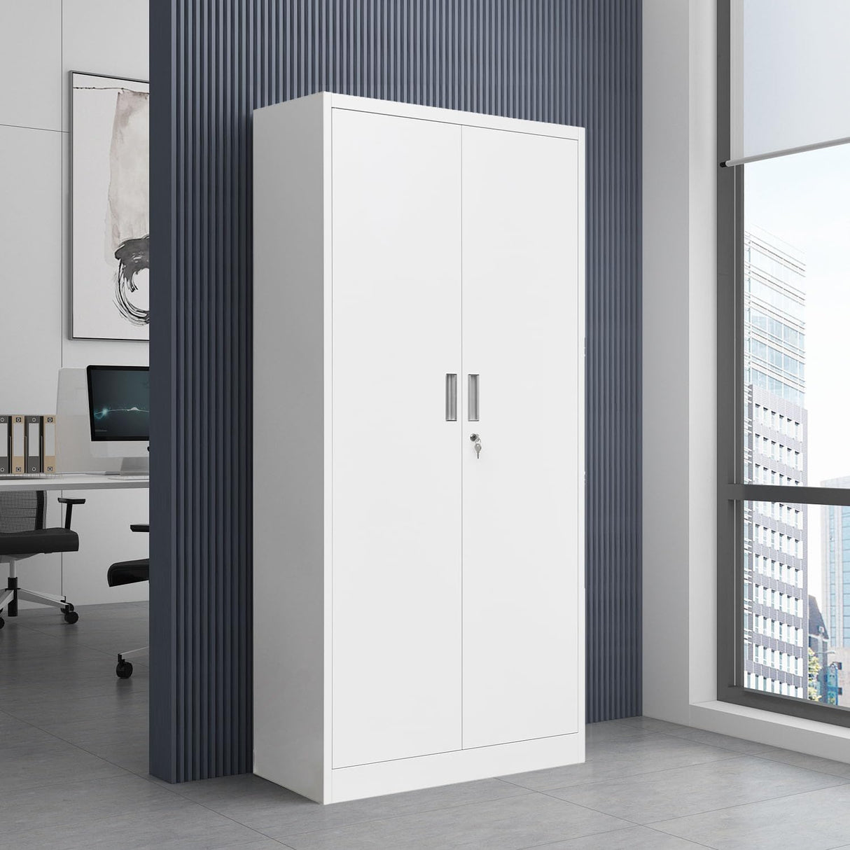 YEEZER Metal Garage Storage Cabinets with Lock 72”Steel Tall Organizer Lockers, Storage Cabinet with 4 Adjustable Shelves for Home,Office,Warehouse,Garage (White) YEEZER