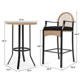 YITAHOME Patio Bar Table Sets, 3-Piece Outdoor Wicker Bar Height Bistro with Soft Cushions, Steel Frame for Poolside Balcony, Barstools (Black+Light Yellow) YITAHOME