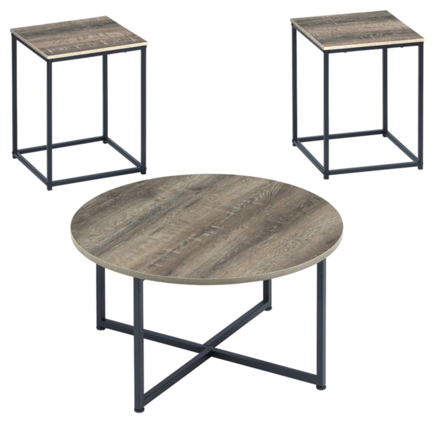 Signature Design by Ashley Wadeworth Urban Wood Grain 3-Piece Table Set, Includes 1 Coffee Table and 2 End Tables, Brown & Black - WoodArtSupply